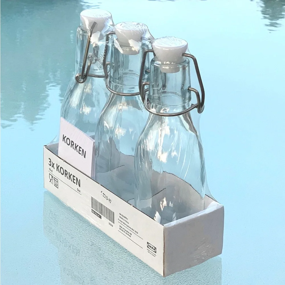 IKEA KORKEN Clear Bottles with White Cap Stoppers ~ 3-Pack